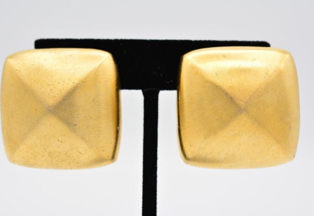 Givenchy Vintage Clip On Earrings Brushed Gold Chunky Heavy 4G Signed 1980s Bin5